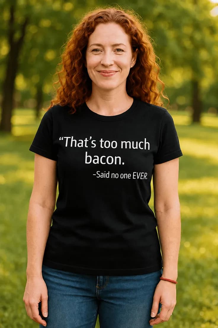 Rolig t-shirt För mycket bacon - That's too much bacon.