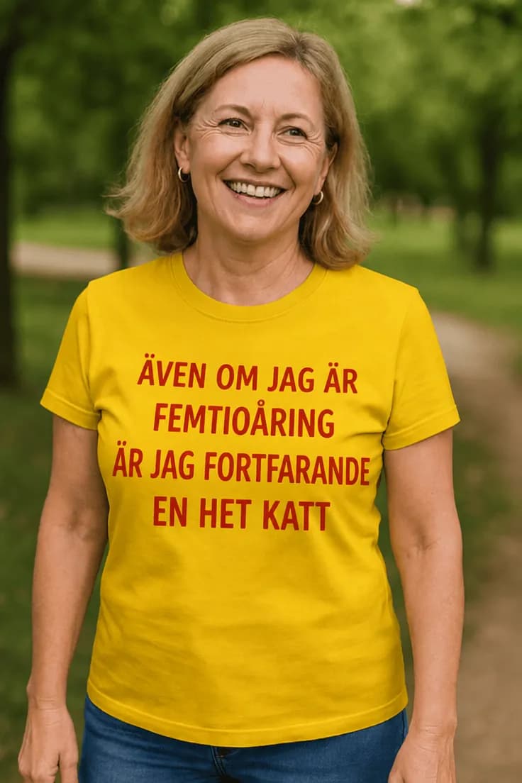 Rolig t-shirt Femtioåring het katt – ÄVEN OM JAG ÄR