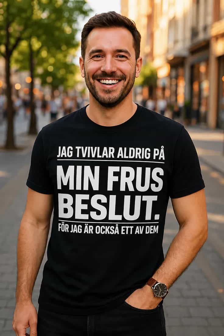 Rolig t-shirt Fruns beslut – JAG TVIVLAR ALDRIG