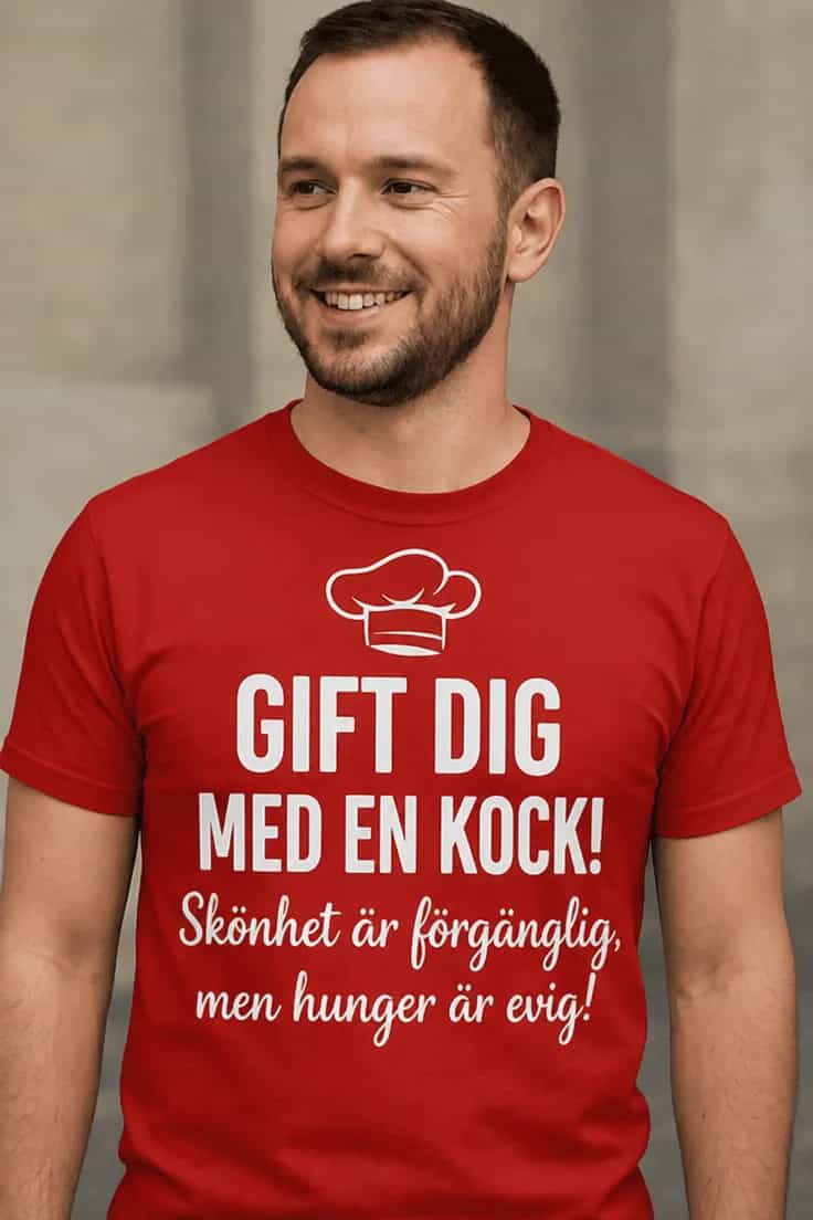 Rolig t-shirt Gift dig med kock – GIFT DIG MED EN KOCK!