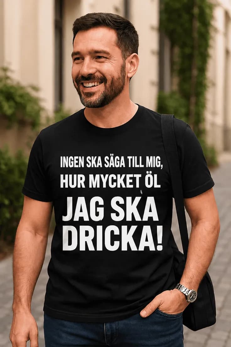 Rolig t-shirt Ingen bestämmer min öl – INGEN SKA SÄGA