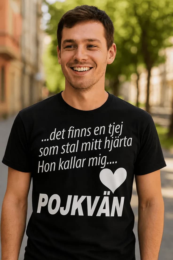 Rolig t-shirt Kallar mig pojkvän – POJKVÄN.