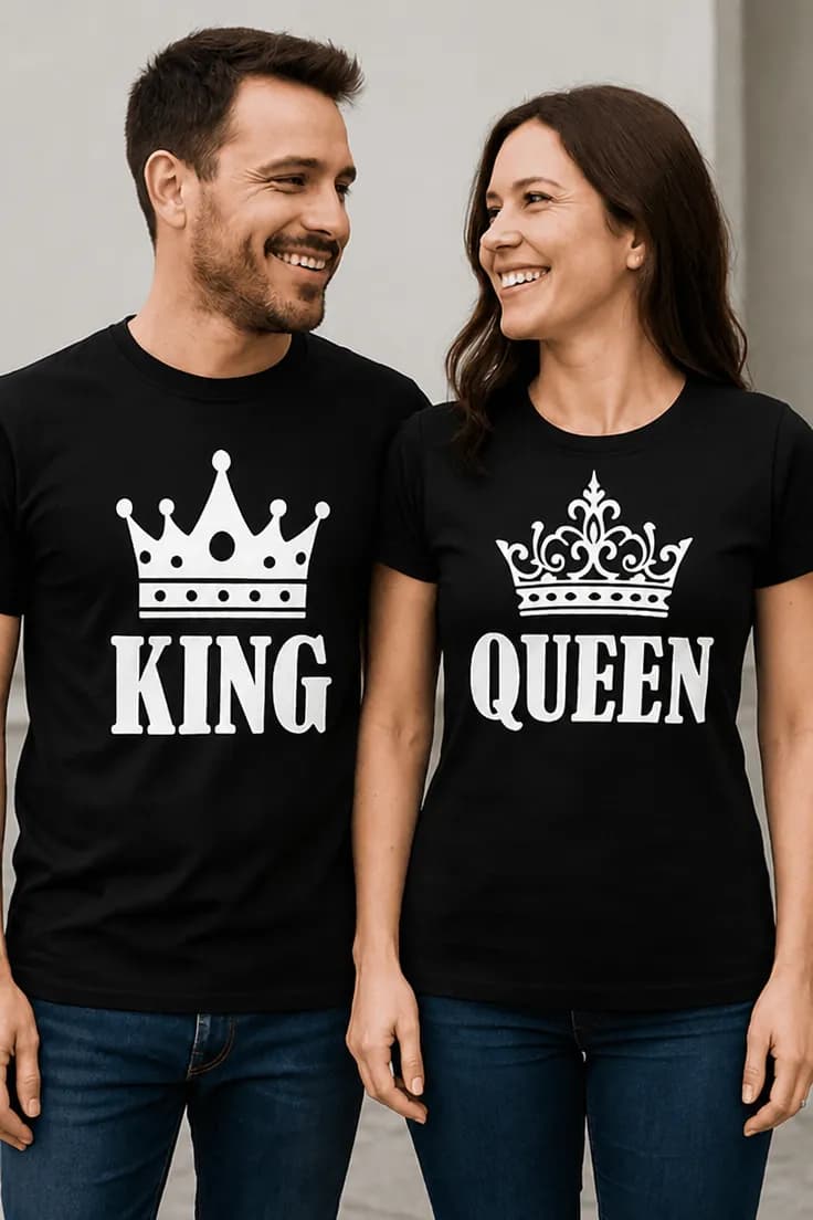 Rolig t-shirt King queen par – KING QUEEN