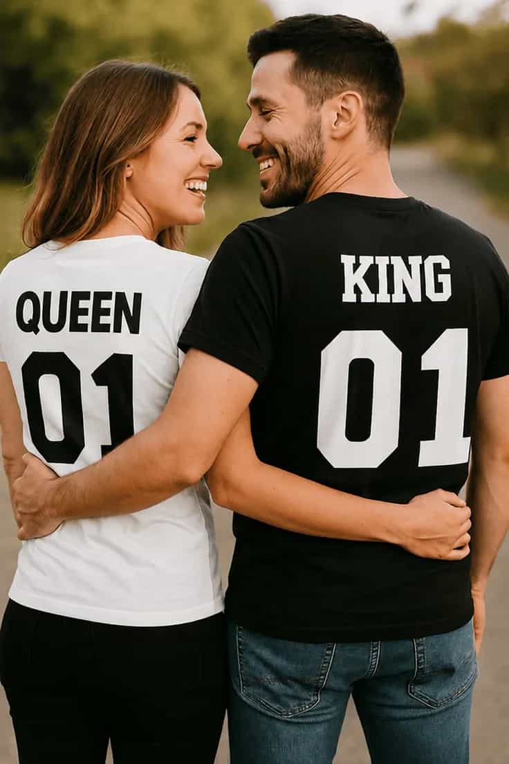 Rolig t-shirt King queen tvåfärgad QUEEN KING 01 01