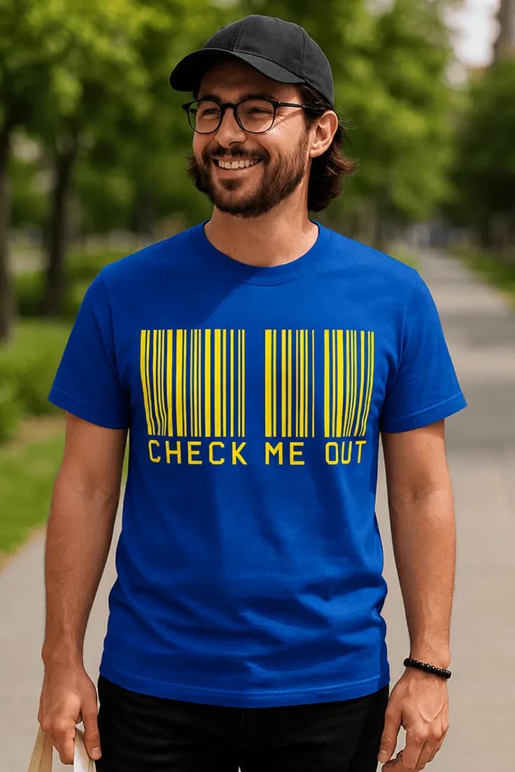 Rolig t-shirt Kolla in mig streckkod – CHECK ME OUT