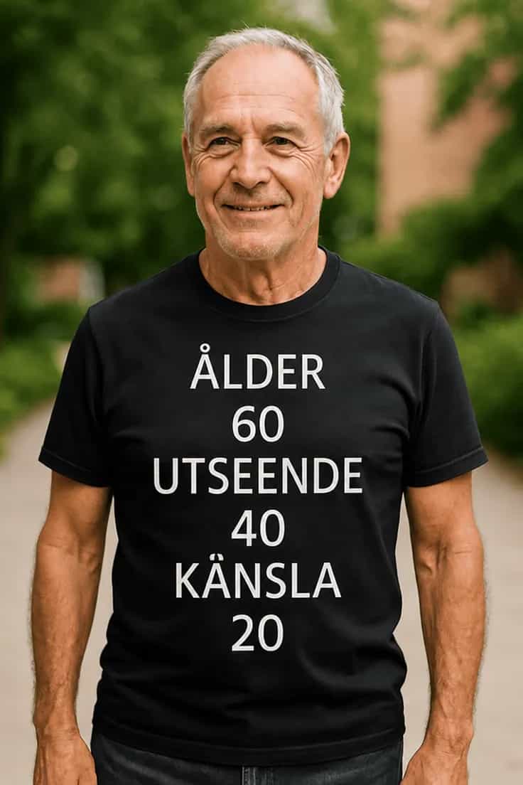 Rolig t-shirt 60 år – ÅLDER 60 UTSEENDE 40 KÄNSLA 20