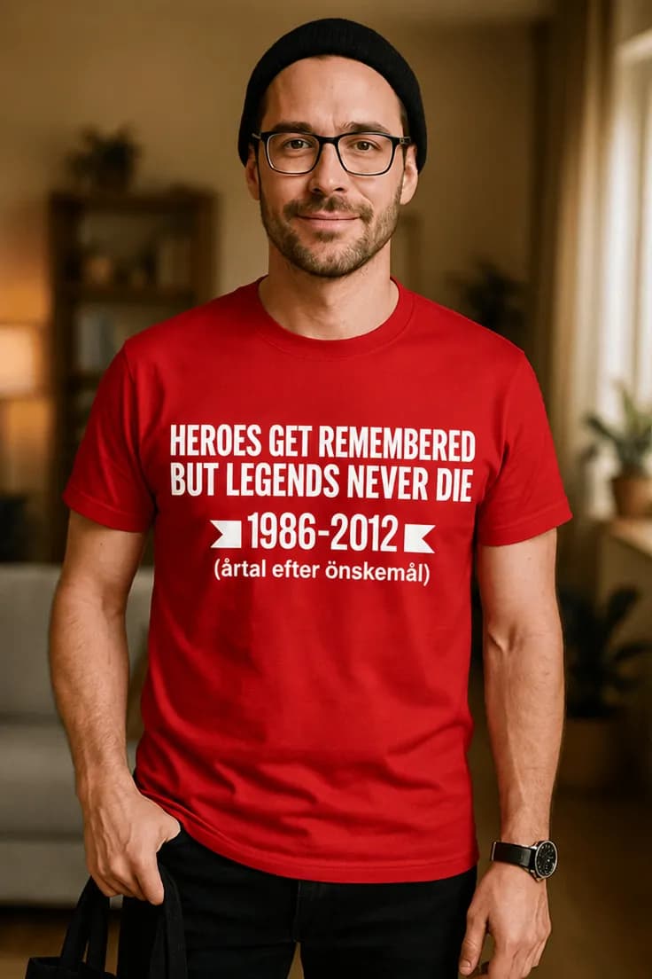 T-shirt Legender dör aldrig med valfritt årtal
