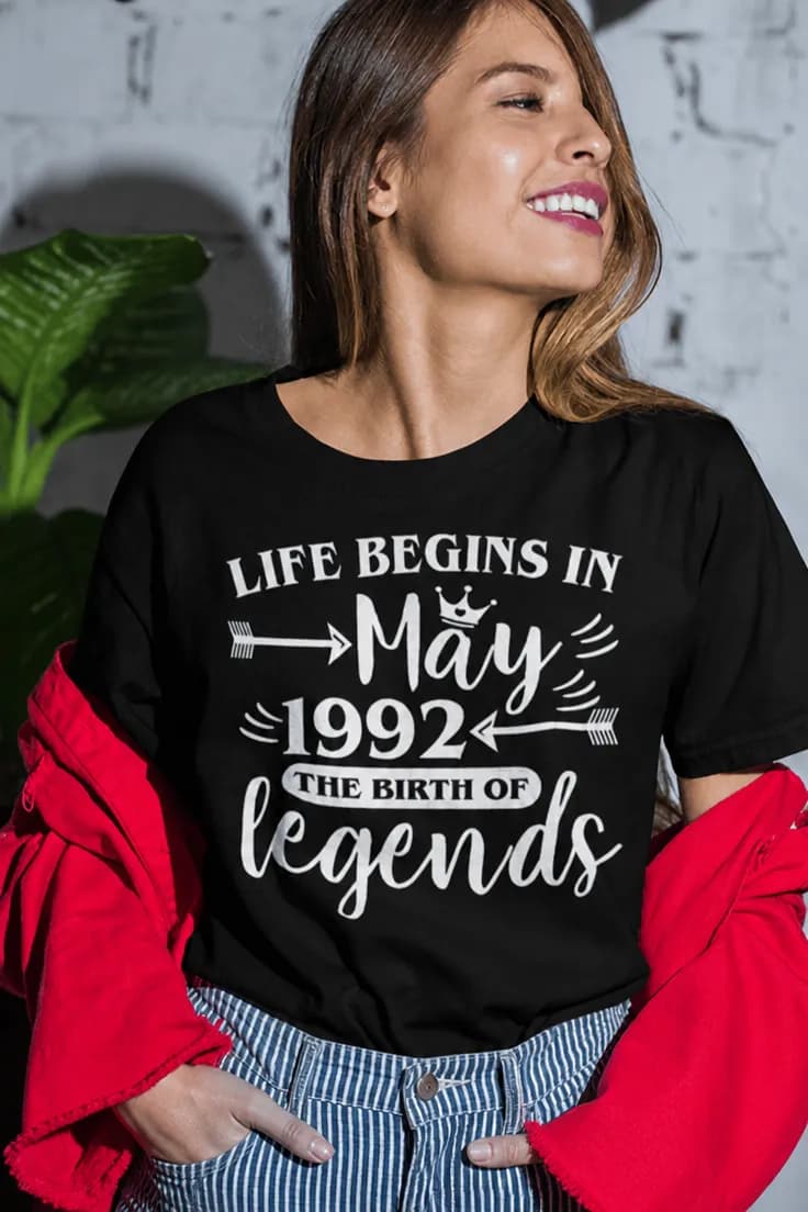 T-shirt livet börjar i valfritt årtal och vald månad