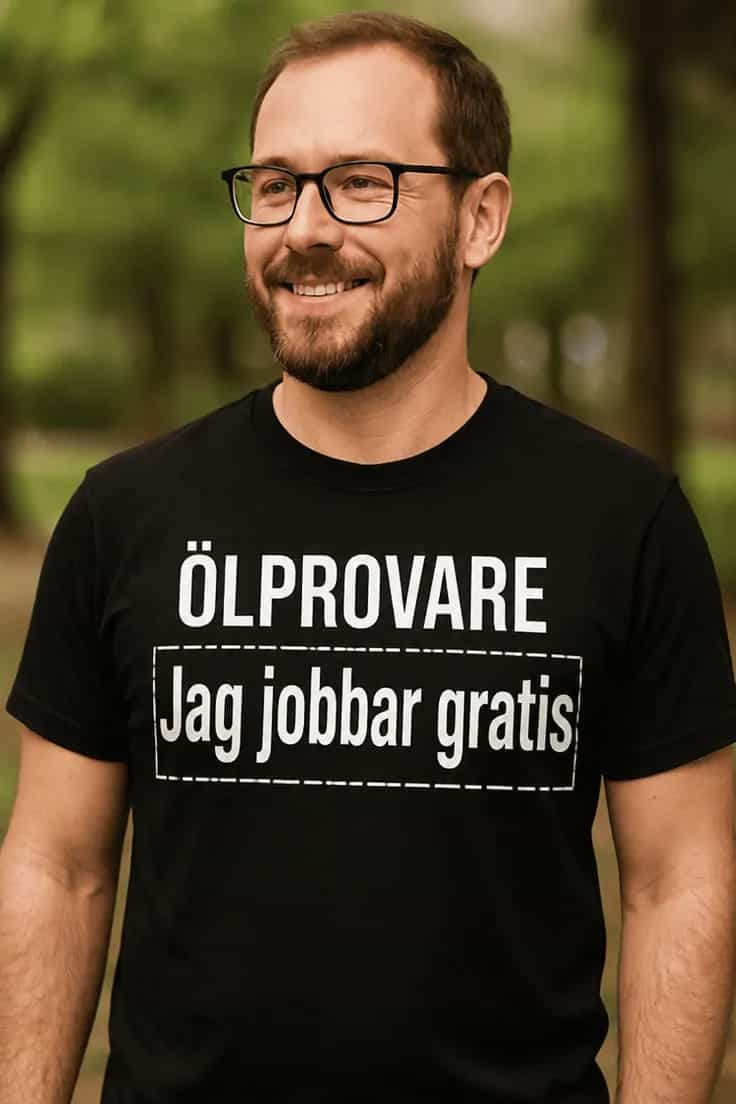 Rolig t-shirt Ölprovare – ÖLPROVARE Jag jobbar gratis