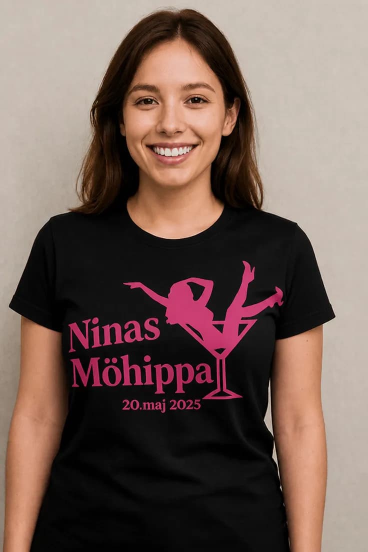Rolig t-shirt Möhippa martiniglas med namn