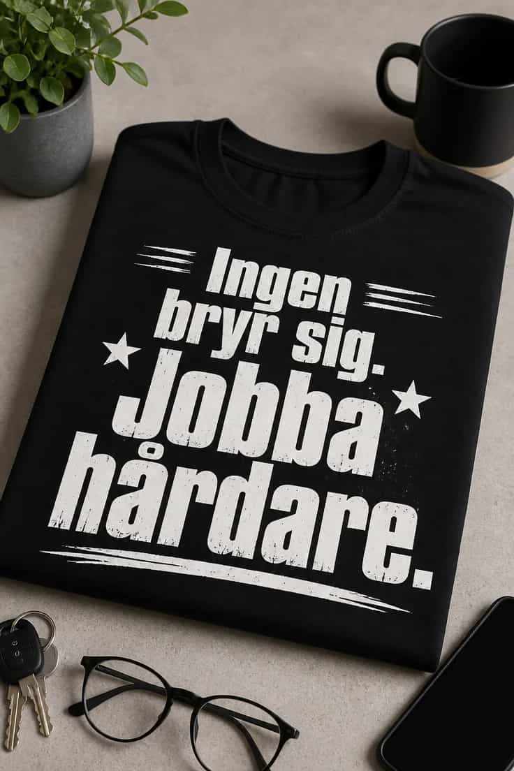 Rolig t-shirt med text – Ingen bryr sig. Jobba hårdare.