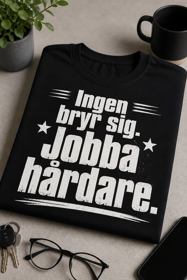 Rolig t-shirt med text – Ingen bryr sig. Jobba hårdare.