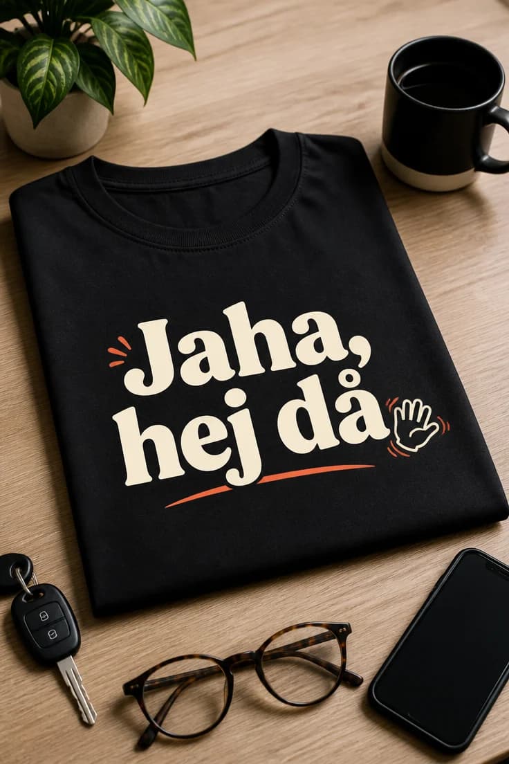 Rolig t-shirt med texten Jaha, hej då