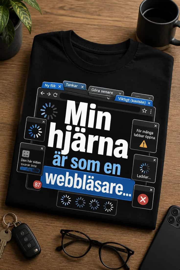 Rolig t-shirt med Min hjärna är som en webbläsare...