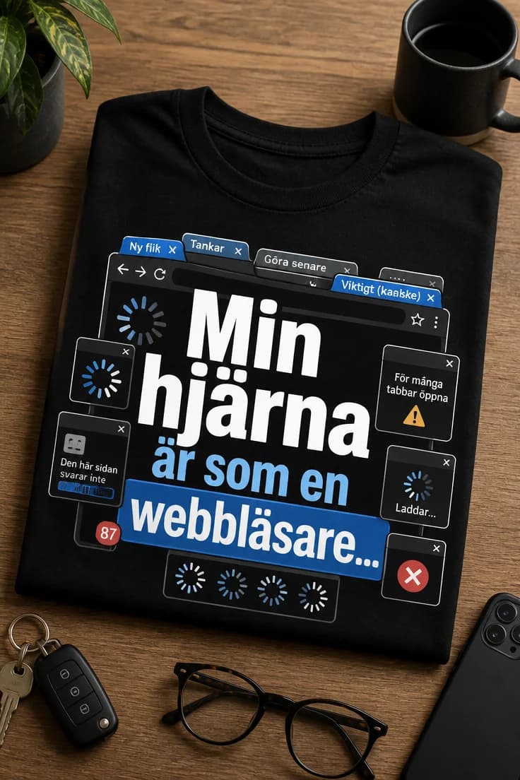 Rolig t-shirt med Min hjärna är som en webbläsare...