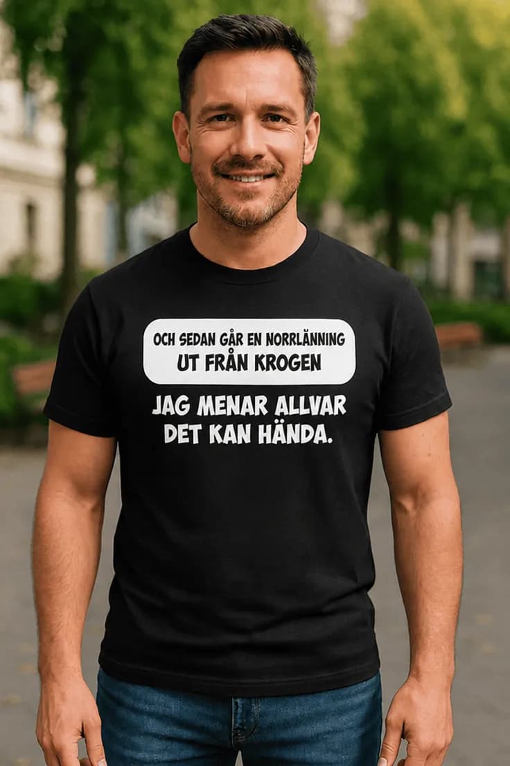 Norrlänning lämnar krogen t-shirt med blå text