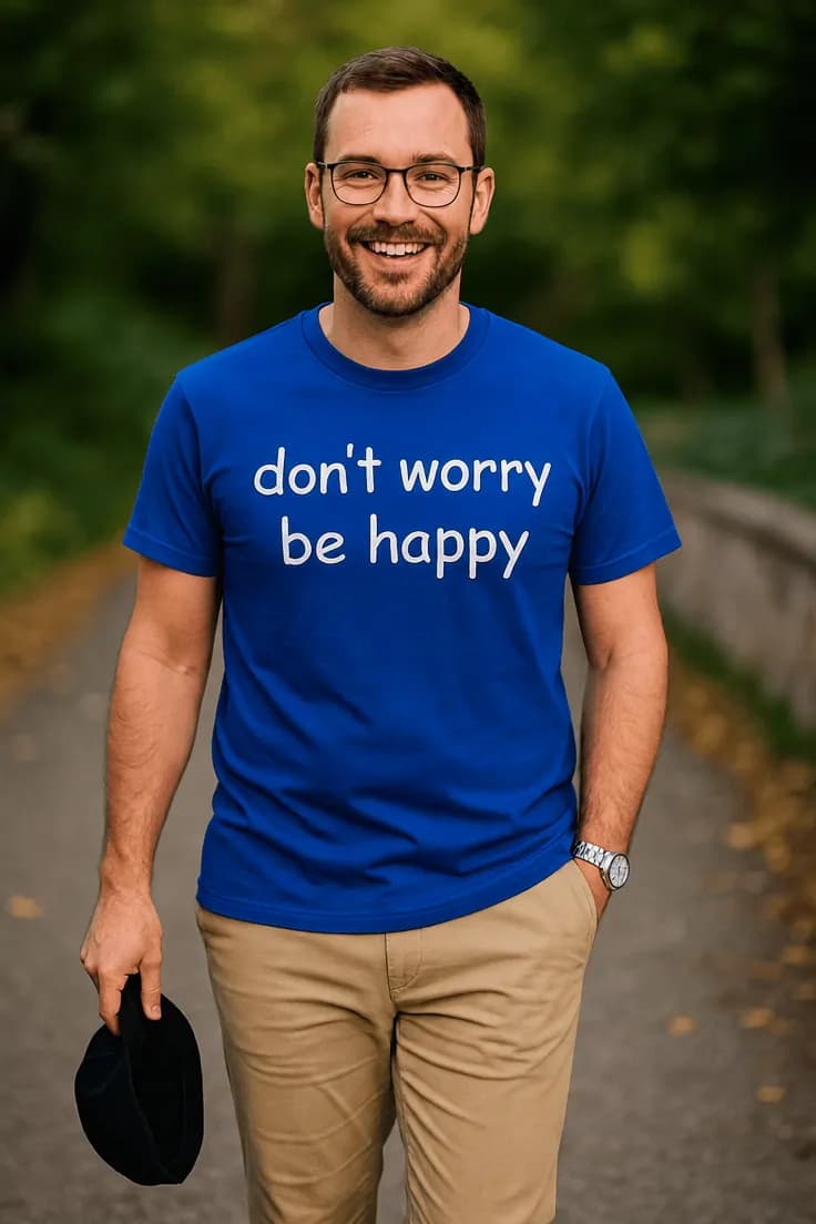 Rolig t-shirt Oroa dig inte var glad - don't worry be happy