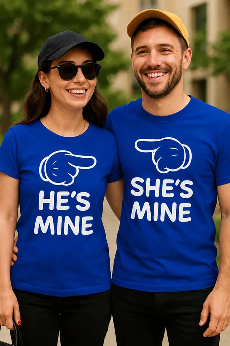 Rolig t-shirt Parset min kärlek HE'S MINE SHE'S MINE