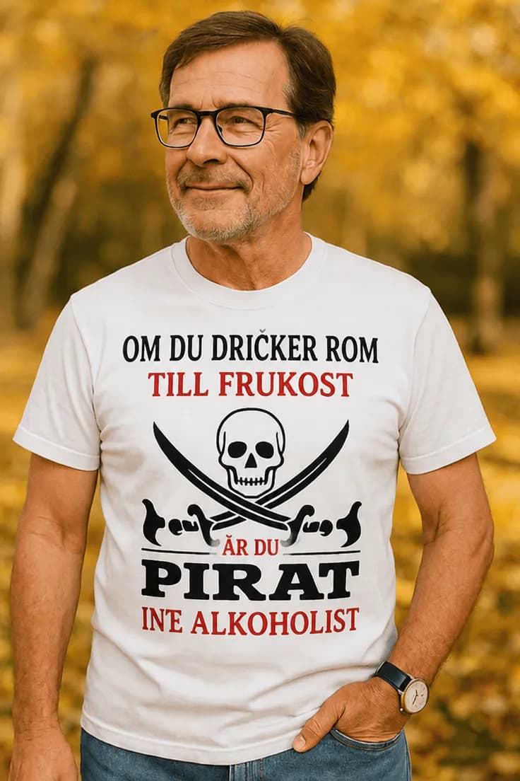 Rolig t-shirt Pirat med rom till frukost
