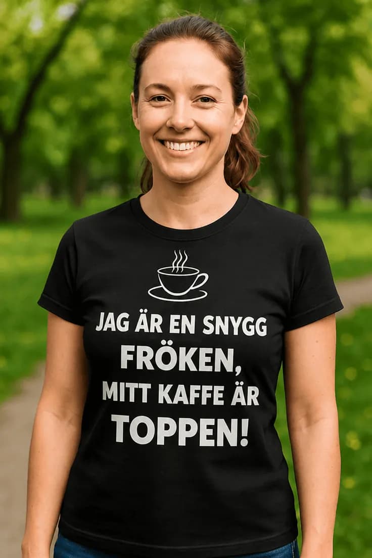 Rolig t-shirt Snygg fröken gott kaffe – JAG ÄR EN