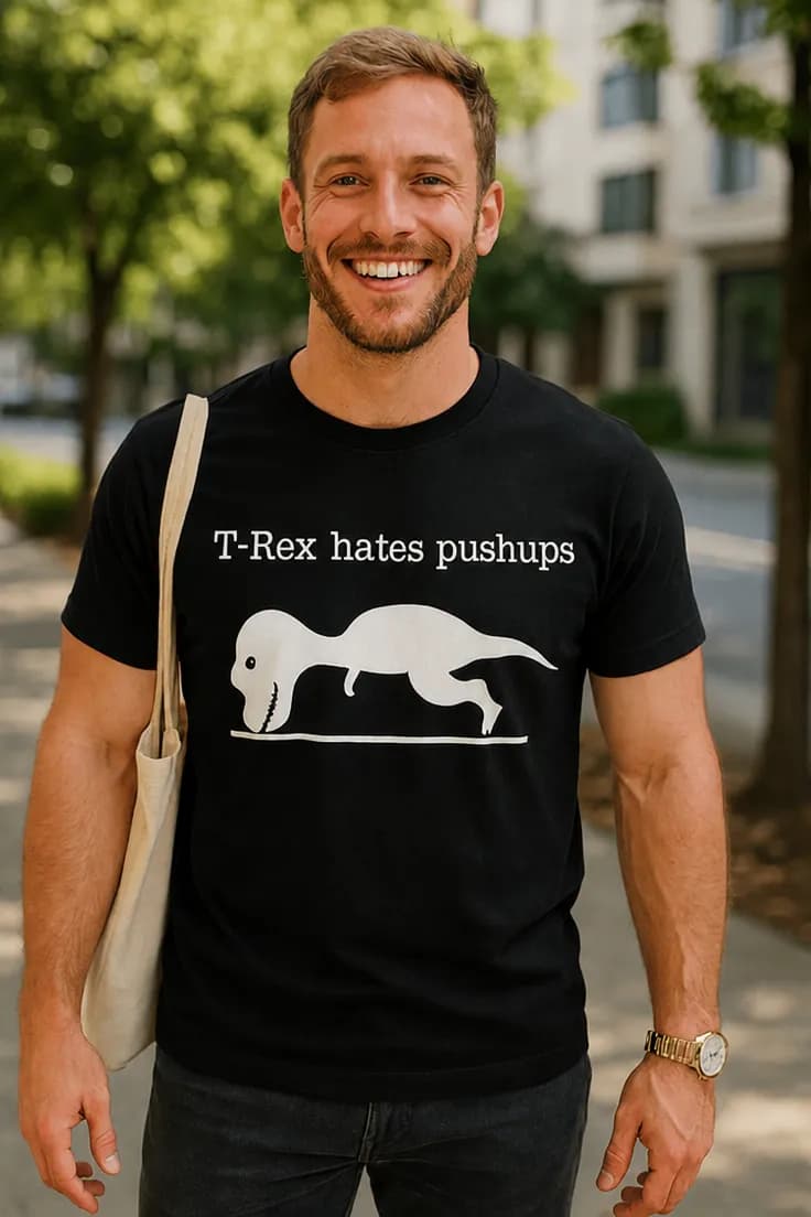 Rolig t-shirt T rex hatar armhävningar | T-Rex h