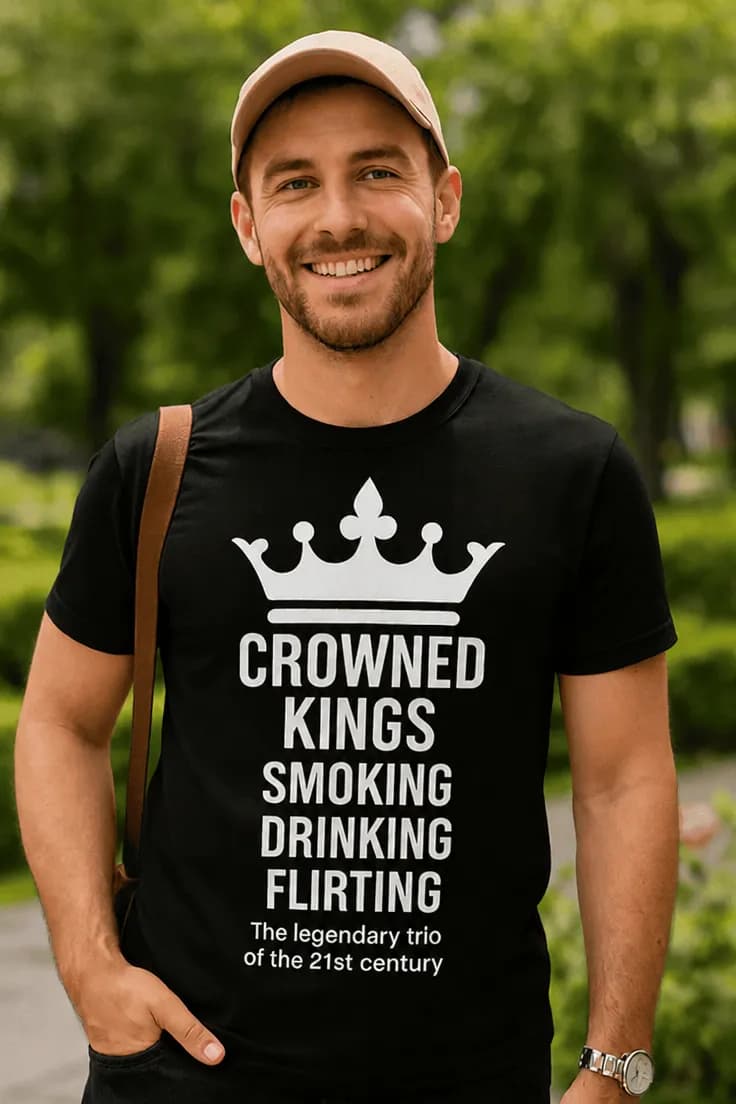 Rolig t-shirt Tre kungar CROWNED KINGS SMOKING DRINKING