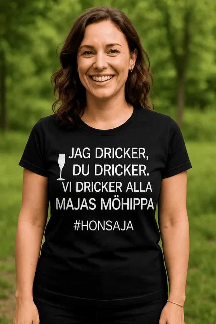 T-shirt Vi dricker alla med valfritt namn