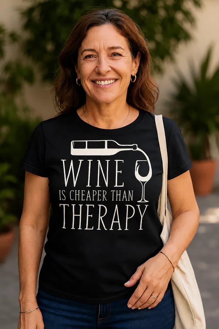 Rolig t-shirt Vin billigare än terapi