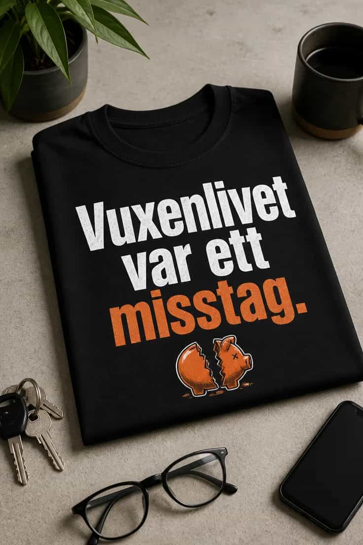 Rolig T-shirt för dam och herr – Vuxenlivet var ett misstag.