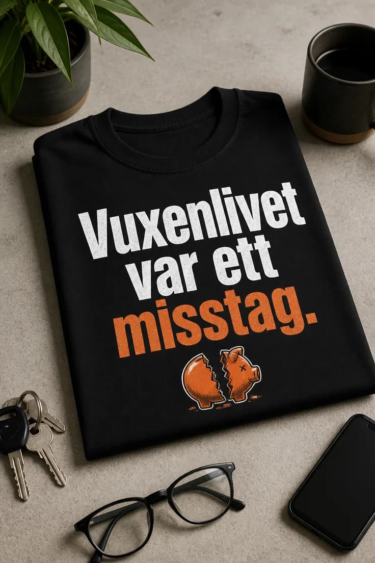 Rolig T-shirt för dam och herr – Vuxenlivet var ett misstag.