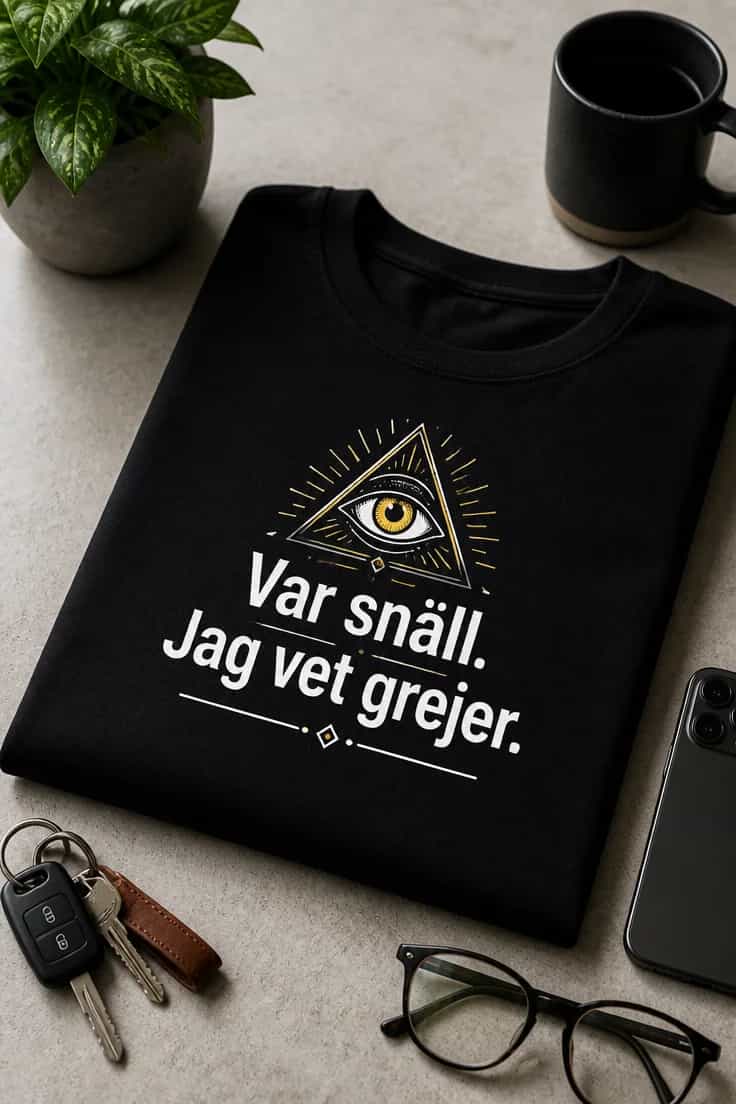 Rolig T-shirt med text: Var snäll. Jag vet grejer.