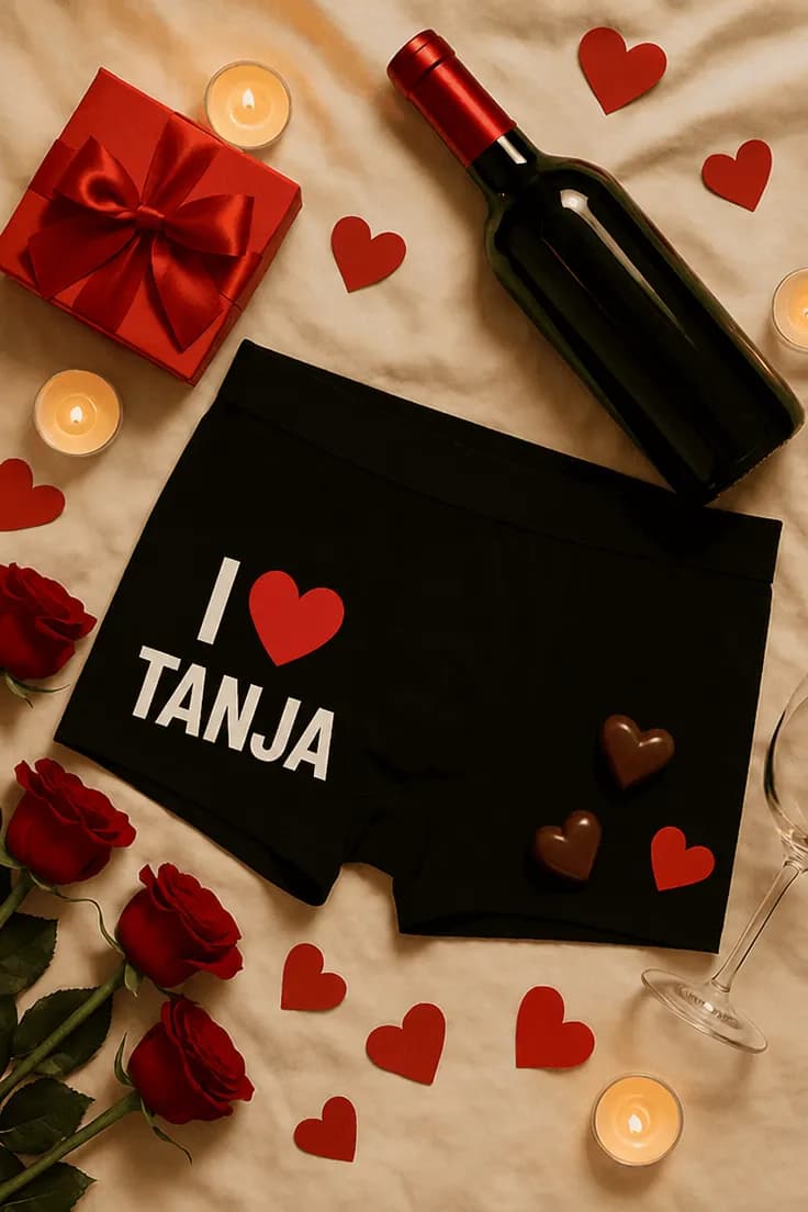 Roliga boxershorts I love med namn – Tanja