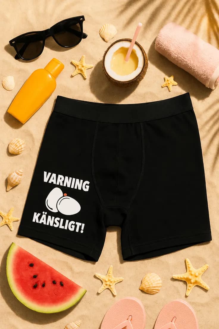 Roliga boxershorts Varning känsligt – VARNING KÄNSLIGT!