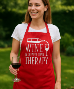 WINE IS CHEAPER THAN THERAPY - Förkläde