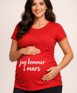 Gravidt-shirt "Jag kommer i mars" – röd