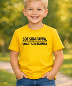 Rolig barn-t-shirt: SÖT SOM PAPPA, SMART SOM MAMMA